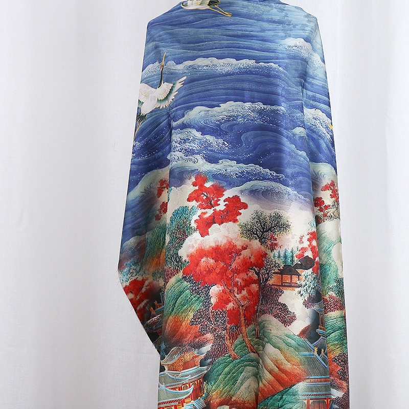 Crane Silk Damask Fabric: 59"W Digital Print Satin