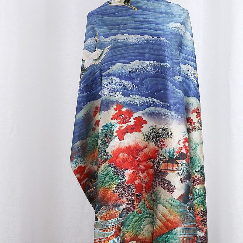 Crane Silk Damask Fabric: 59"W Digital Print Satin - Poppylollipop