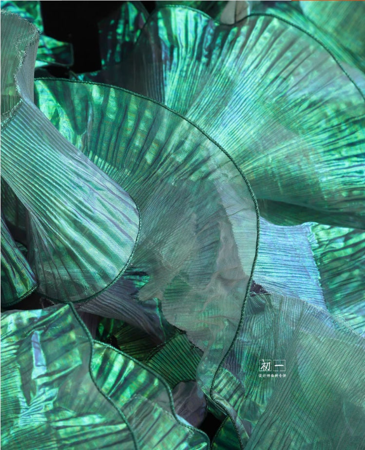 3D Ruffle Organza Fabric: Two-Toned Designer Gown Material