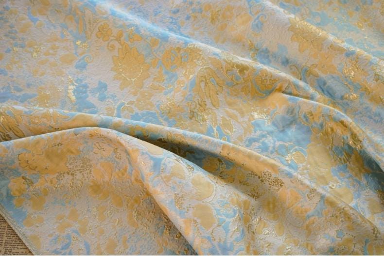 Gold Thread Floral Jacquard Fabric: 3D Texture, 55" Wide - By The Meter