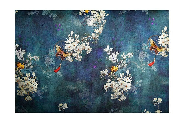 Jade Green Floral Ramie Fabric: Natural Fiber, Upholstery & Sewing (57"W)