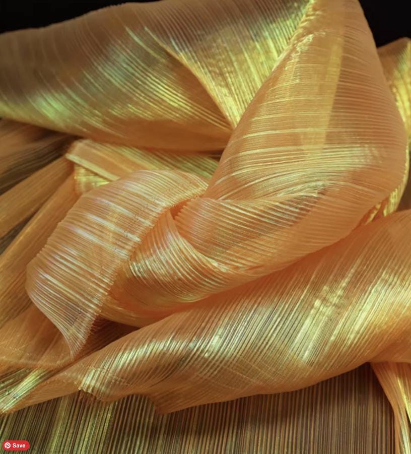 Crinkled Pleated Organza Fabric: 57" Wide Stiff Designer Material