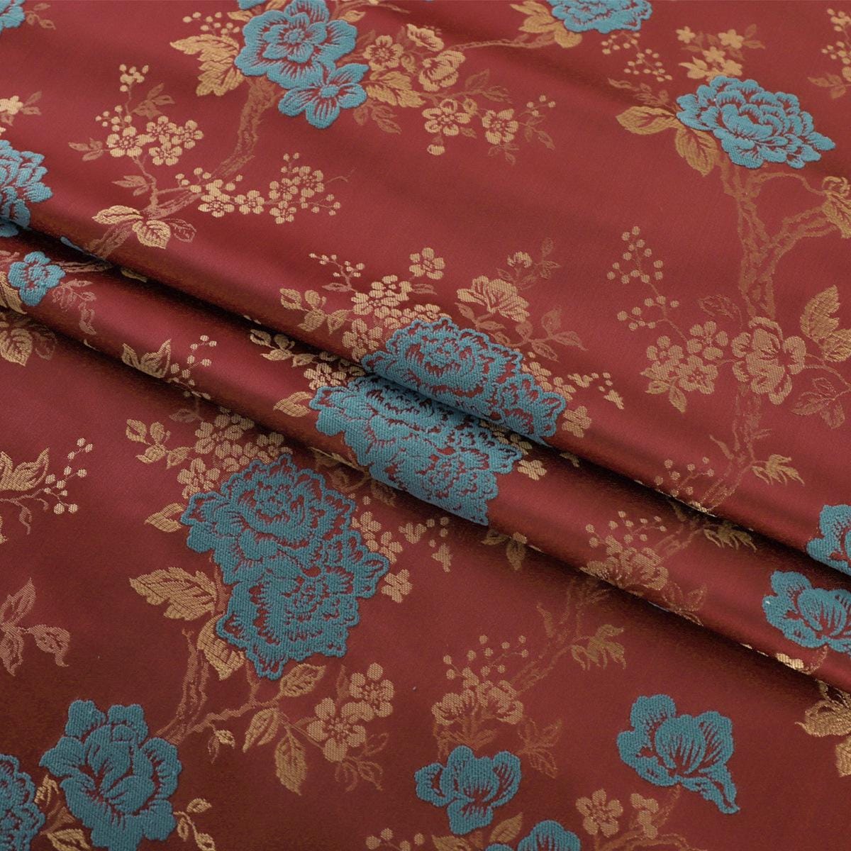 Floral Brocade Fabric: 59"W Chinese Silk Blend for Sewing & Upholstery