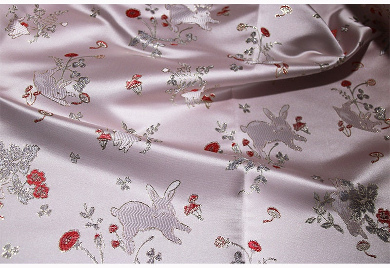 Rabbit Jacquard Brocade Fabric: 57"W Silk Rayon Damask