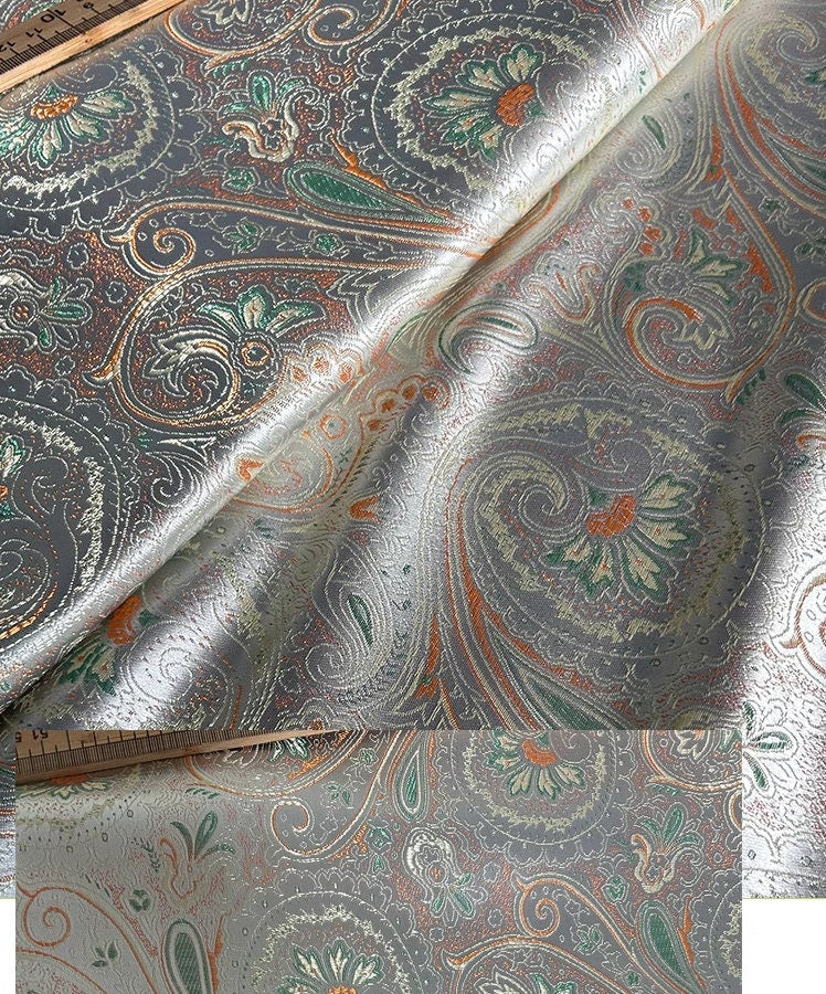 Floral Jacquard Rayon Fabric: Silver Green Cheongsam Qipao, 55"W