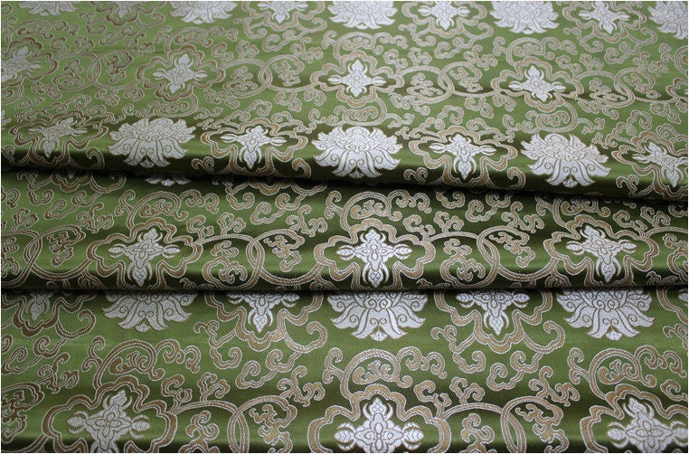 Blue Chinese Medallion Brocade Fabric: 35" Wide Rayon