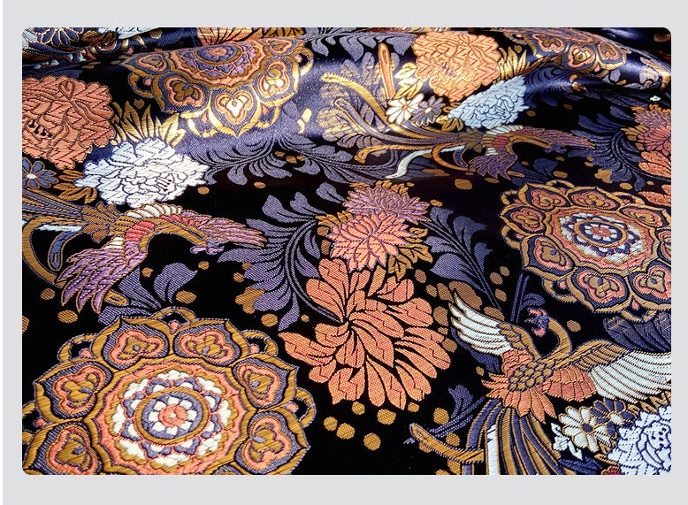 Phoenix & Lotus Jacquard Brocade Fabric: Japanese Silk Blend, 29.5"W