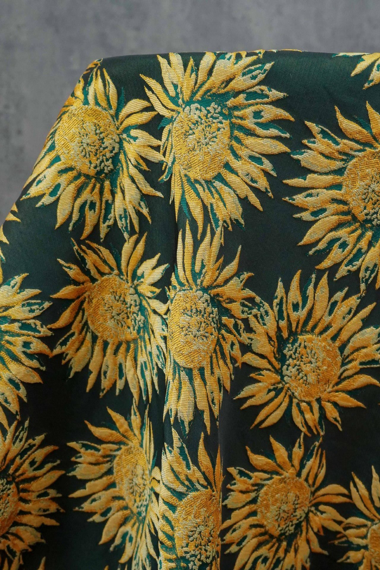3D Embossed Sunflower Jacquard Fabric ��� Textured Woven Upholstery & Decorative Materi"Wide