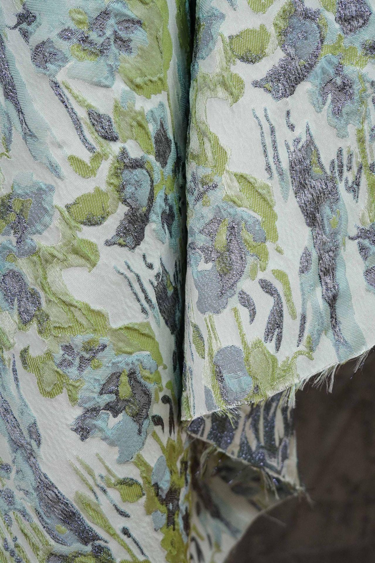 French Abstract Floral Jacquard Fabric: Gold Thread Embossed Woven - 55"W