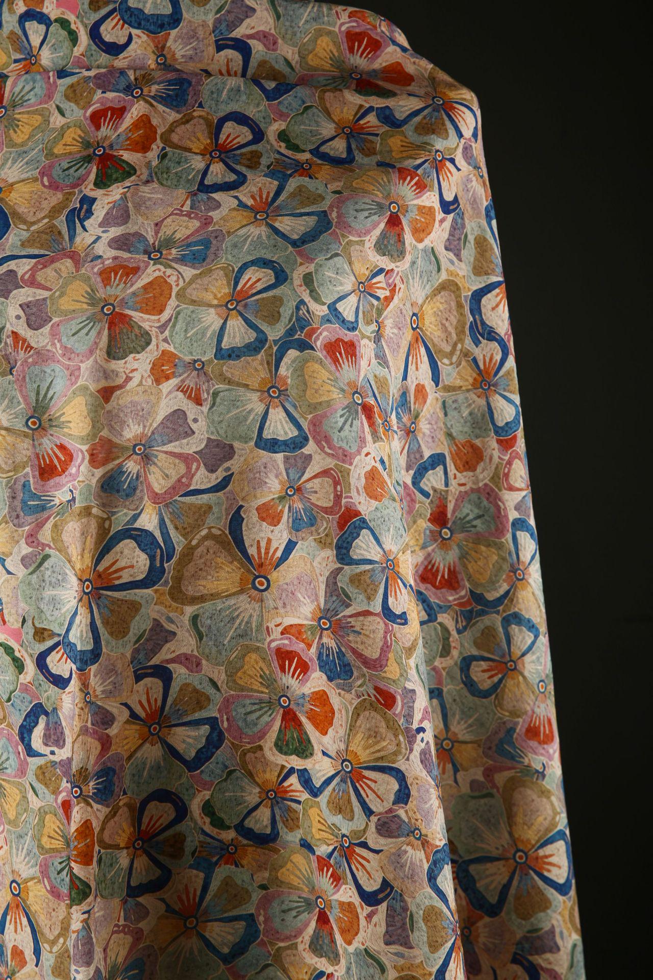 Tissu ramie Tencel à motif floral : imprimé coloré, matériau pour la confection de vêtements (59 pouces)
