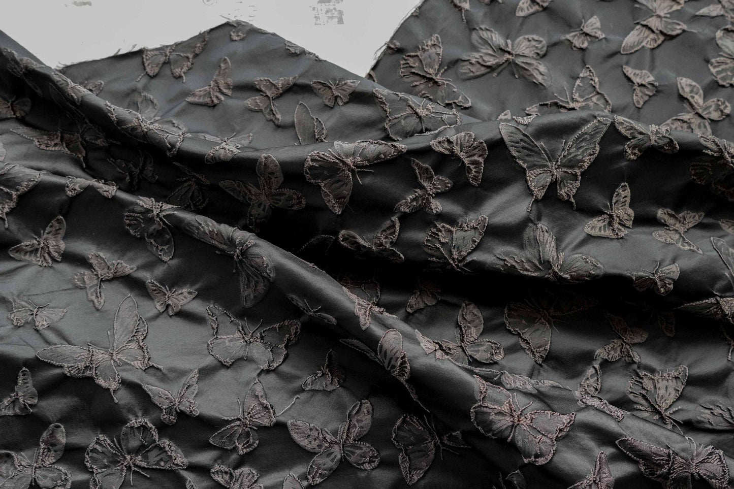 Black 3D Butterfly Jacquard Fabric: Upholstery, Drapery, Wall Decor - 55" Wide