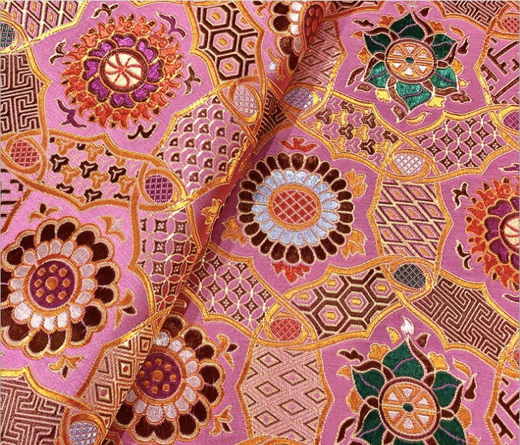 Auspicious Baoxiang Flower Brocade Fabric: Tibetan Robes, Shrines (29.5"W)