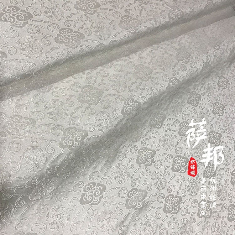 White Silk Brocade Fabric: Metallic Traditional Pattern, Upholstery & Sewing, By The Meter