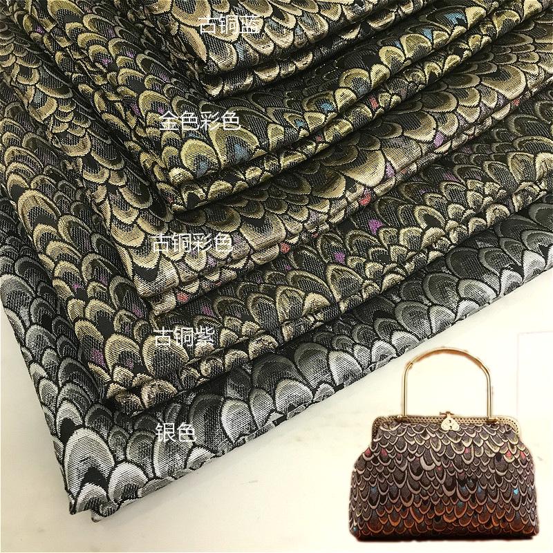 Metallic Damask Satin Fabric: 3D Fish Scale Jacquard, 57" Wide