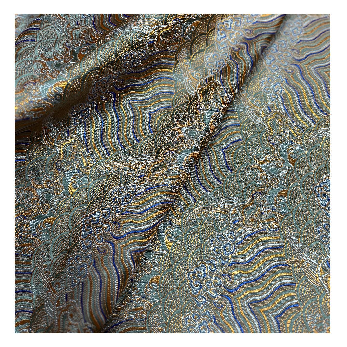 Dark Green Brocade Fabric ��� Wave & Cloud Rayon Ble"W, By The Meter)