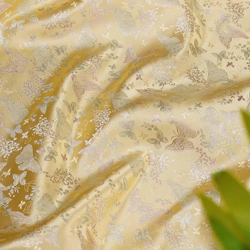 Butterfly Floral Silk Brocade Fabric: 58"W Chinese Wedding Jacquard