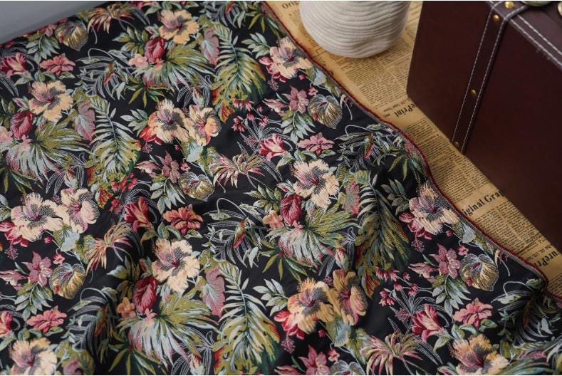 Floral Jacquard Fabric: Gold Thread Embroidered Upholstery, 62"W
