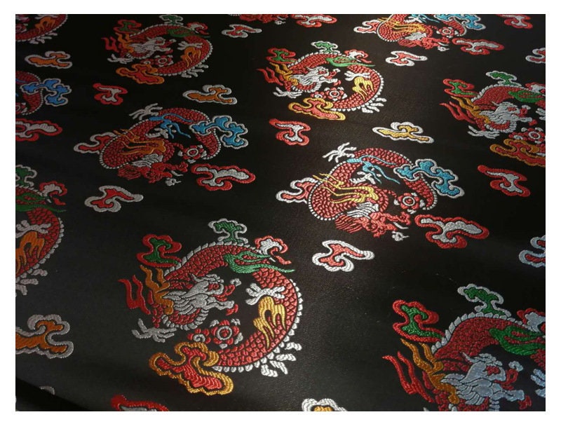 Dragon Brocade Fabric: Multicolor Chinese Rayon, 29.5" Wide
