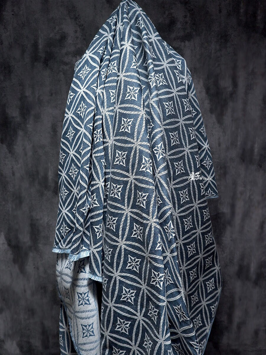 Jacquard Denim Fabric: Linear Geometric Pattern, 57" Wide