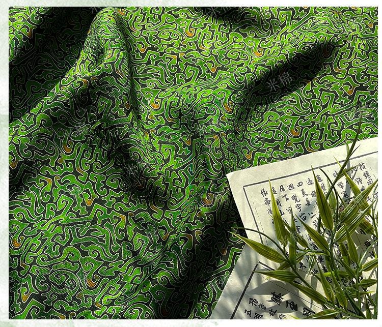 100% Rayon green Jacquard Xiangyun Brocade Fabric: 59"W Upholstery & Costume