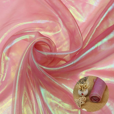 Iridescent Symphony Organza Fabric: Shimmering Crush Glass Yarn, 59" Wide
