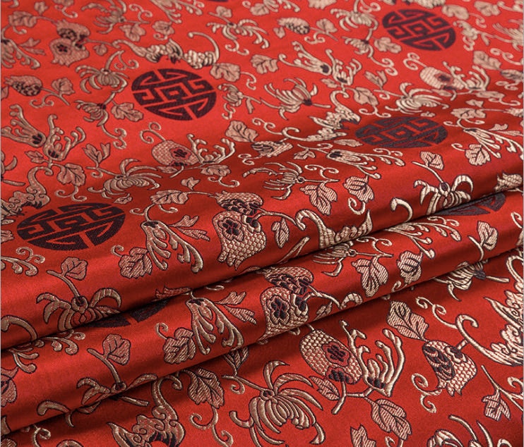 Pomegranate Brocade Fabric: 59" Wide Jacquard Silk Rayon Blend
