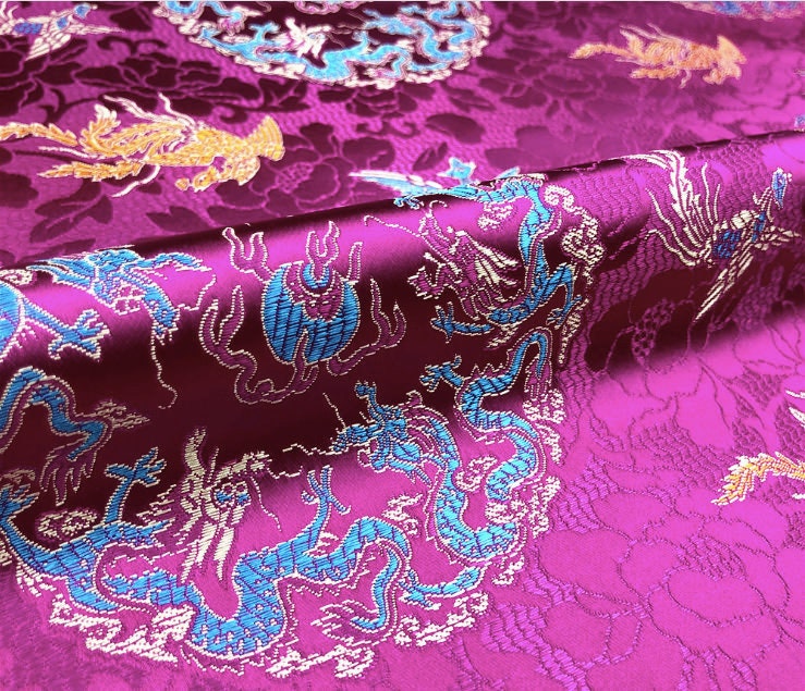 Dragon Brocade Fabric: Multicolor Chinese Silk Rayon Blend (29.5" Wide)