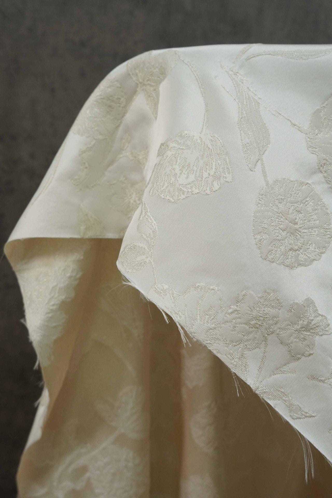 Ivory White Embossed Palace Jacquard Fabric: Damask Upholstery, Costume, Decor