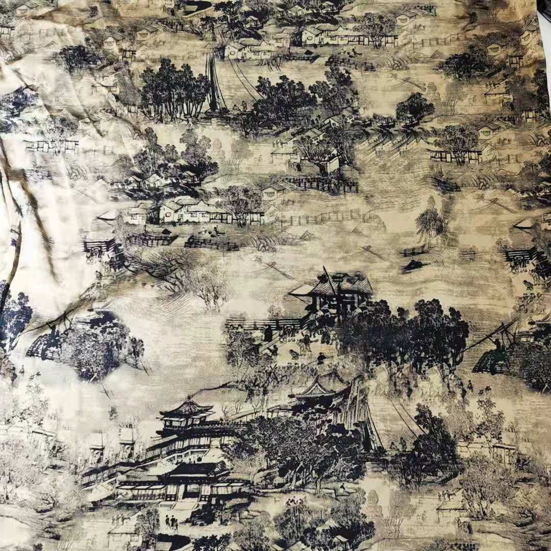 Qingming Festival Satin Fabric: Gambiered Canton Gauze, Sewing Fabric (58"W)