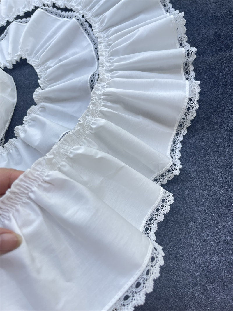 White Cotton Lace Trim, Pleated Ruffled Fabric, Lolita Cuff, Bridal Decor