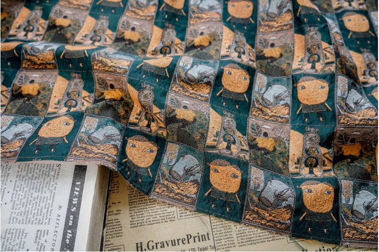 Cartoon Graffiti Jacquard Fabric: Abstract Oil Painting Style, 63"W