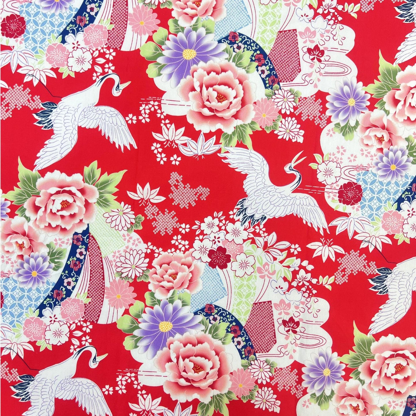 Japanese Crane Flower Fabric: 100% Cotton Sewing Material