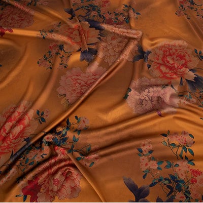 Floral Gambiered Canton Gauze Fabric: 59"W Chinese Satin