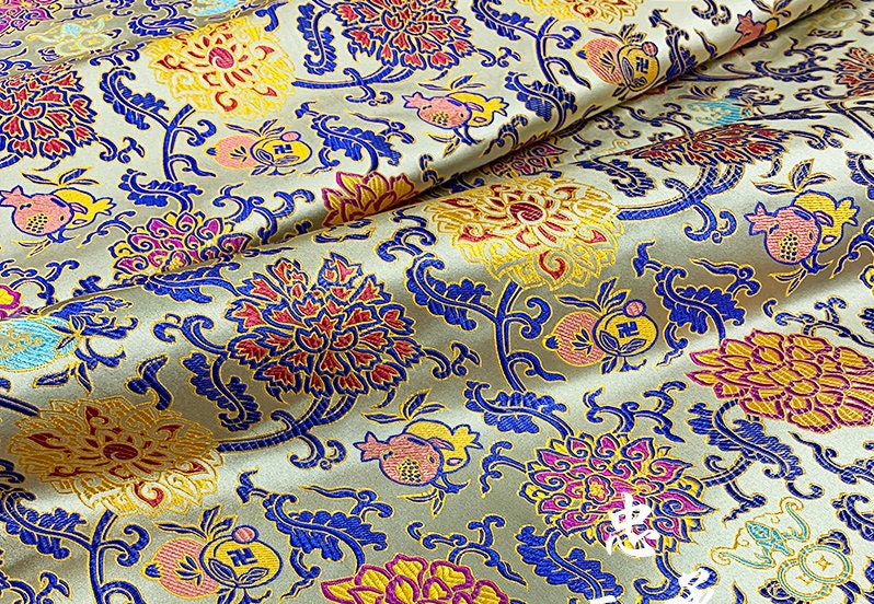Tissu brocart de soie lotus : Tissu coloré pour cheongsam qipao, 75 cm de large