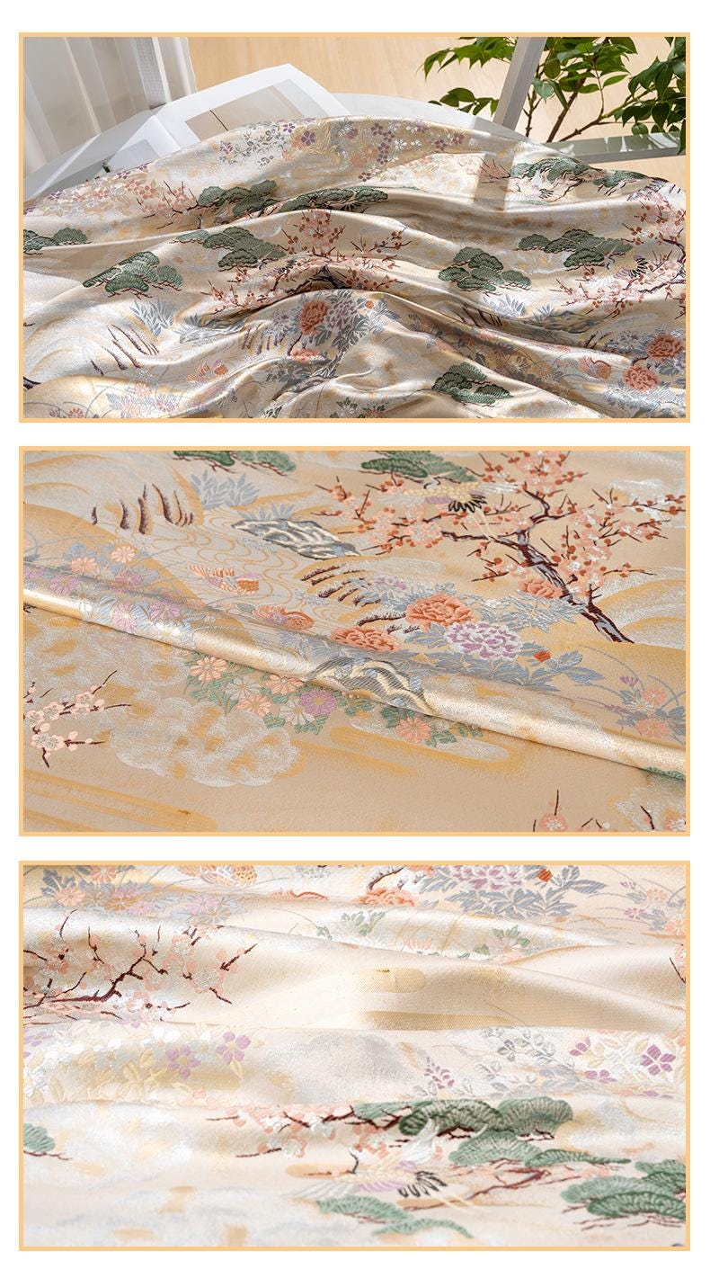 Nishijin Weaving Fabric: Pine, Cypress & Plum Blossom - 59"W Silk Rayon Blend