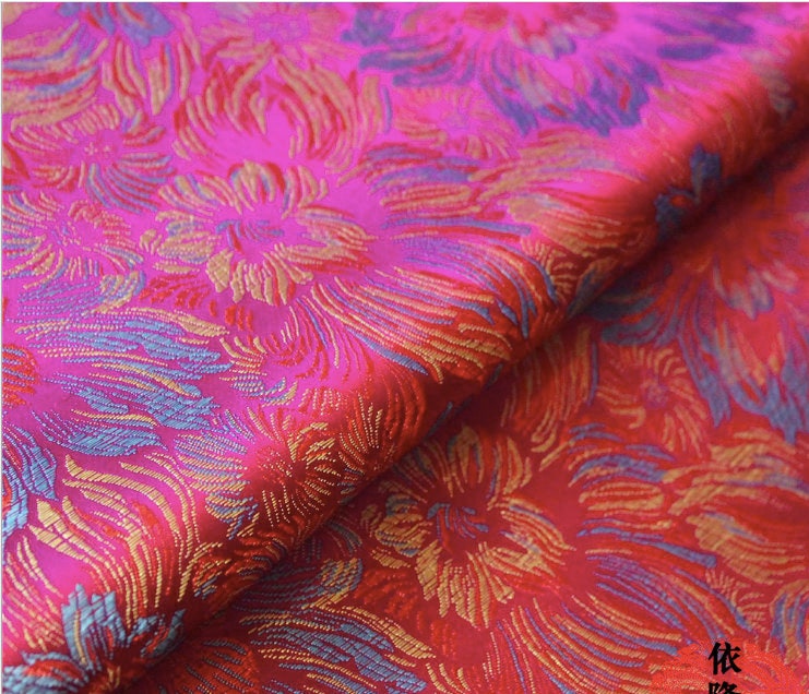 Chrysanthemum Silk Brocade Fabric: Colorful Cheongsam Qipao Sewing Material