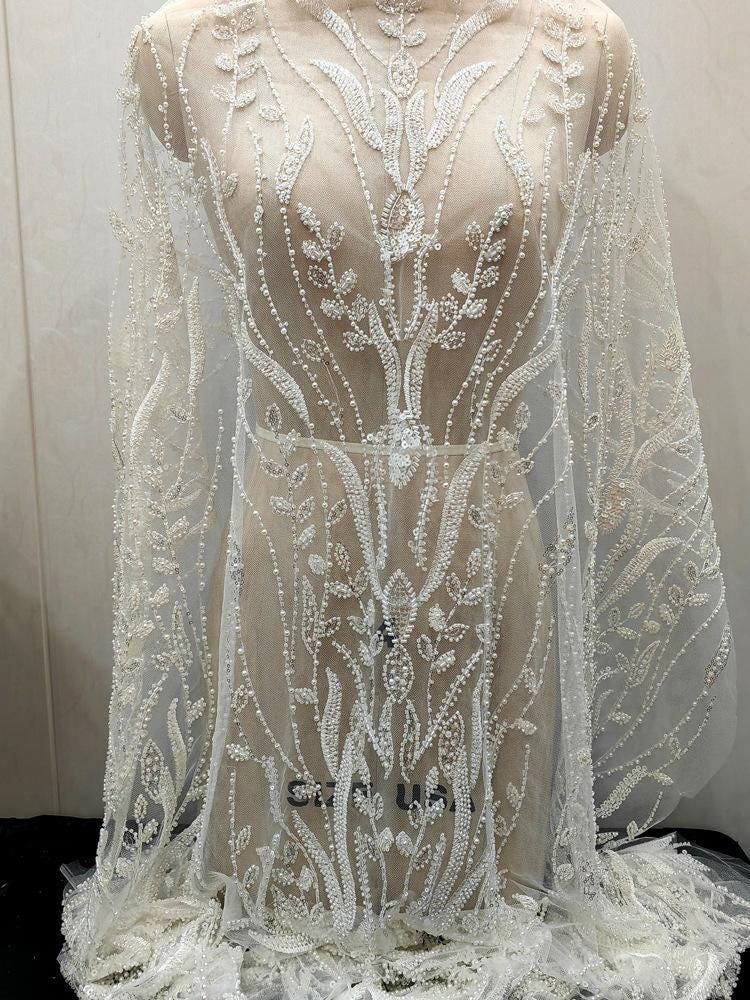 Beaded Sequin Lace Fabric: Bridal Wedding Veil, Doll Making, DIY