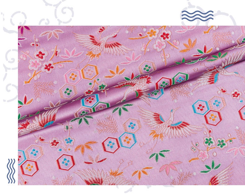 Gold Crane Embroidery Jacquard Fabric: Chinese New Year Damask (By The Meter)
