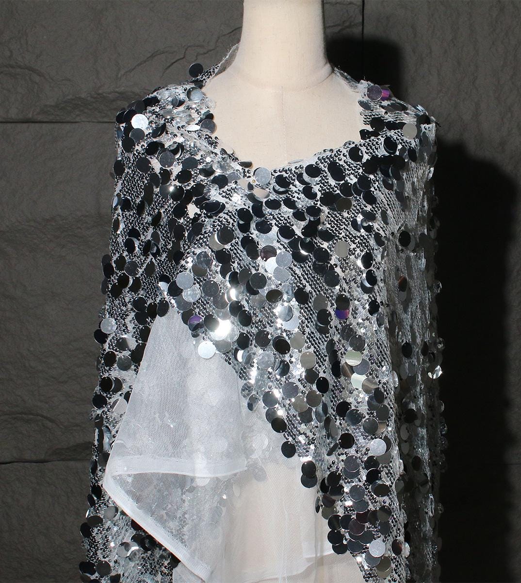 Fish Scale Sequin Mesh Fabric, Silver Symphony Gradient, DIY Sewing