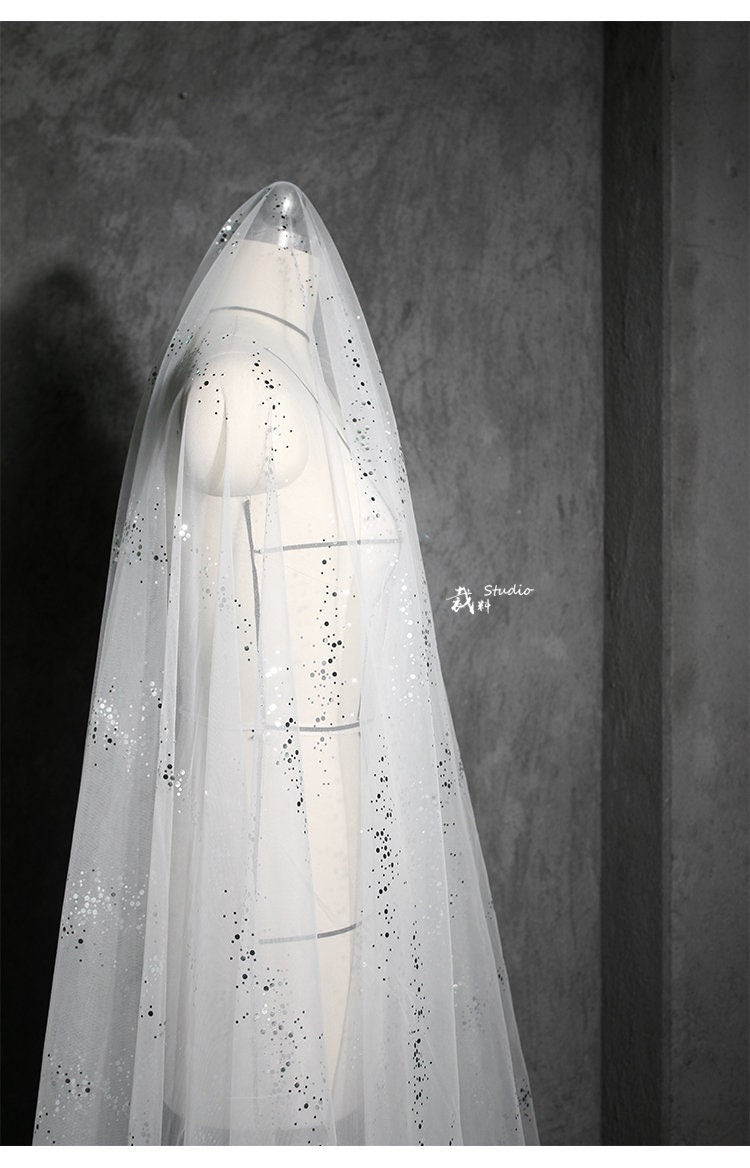 Tissu organza pailleté, motif larmes de sirène, tulle pour robe de mariée, noir et blanc