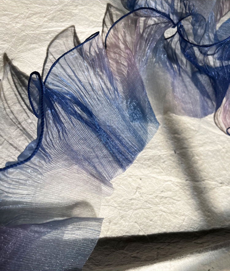 Two-Toned Ruffle Organza Fabric: 3D Folds, 15cm Wide