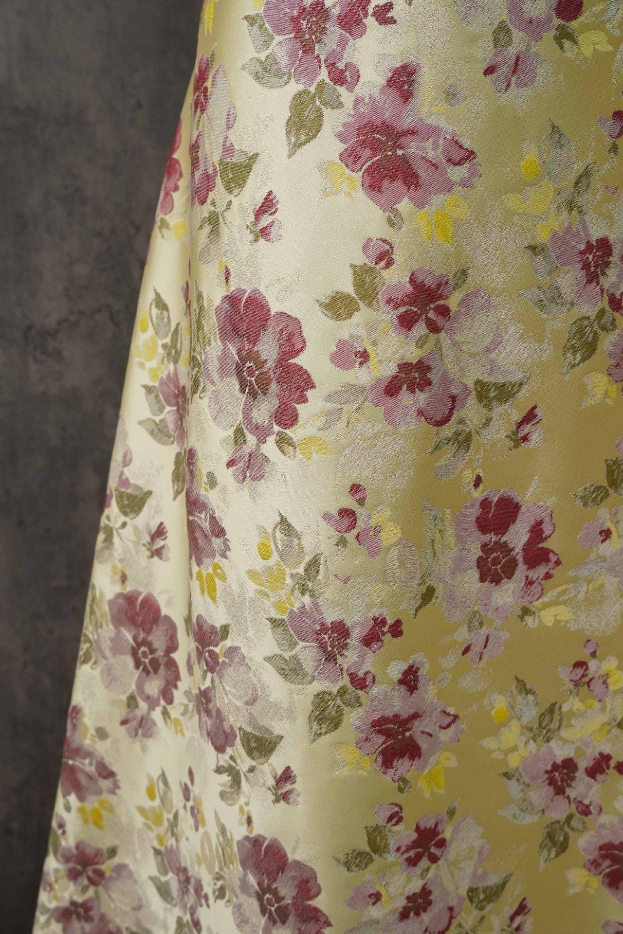 Yellow Jacquard Woven Fabric: 3D Embossed Flower Pattern, 57" Wide