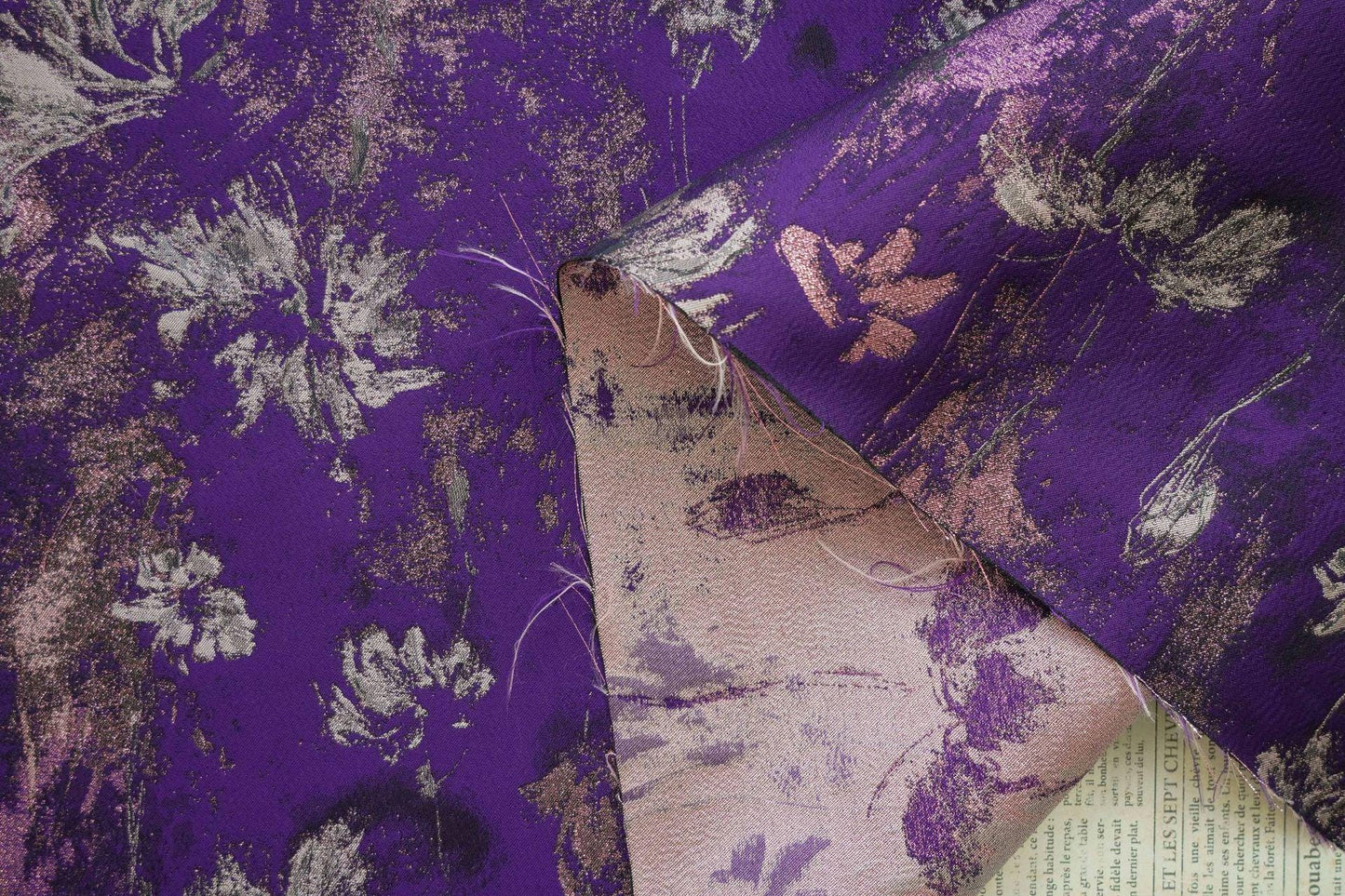 Purple Gold 3D Jacquard Fabric: Embossed Woven Upholstery, Sewing DIY - 65"W
