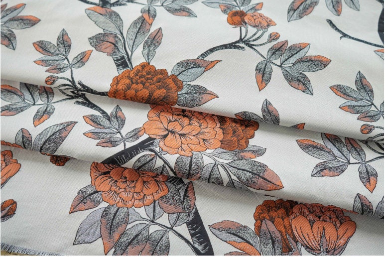 Retro Floral Jacquard Fabric: 3D Designer Upholstery, Costume, Decor