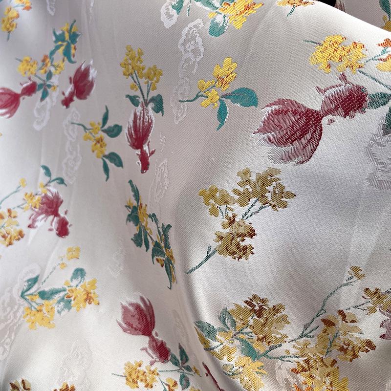 Osmanthus Goldfish Brocade Fabric ��� Oriental Jacquard Floral Fish Pattern Textile for Sewing &