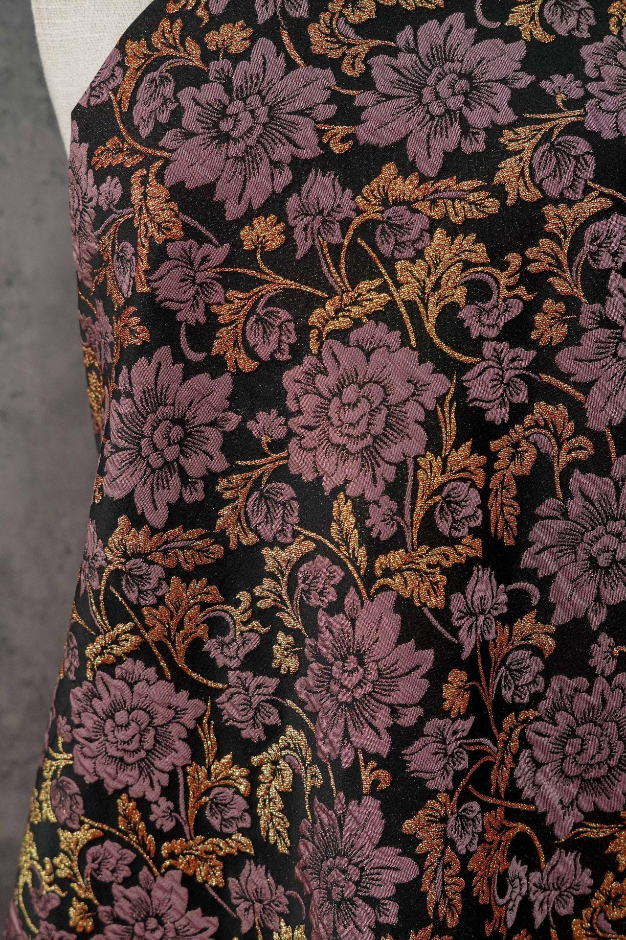 Baroque Floral Jacquard Fabric | Embossed Gold Brocade Upholstery