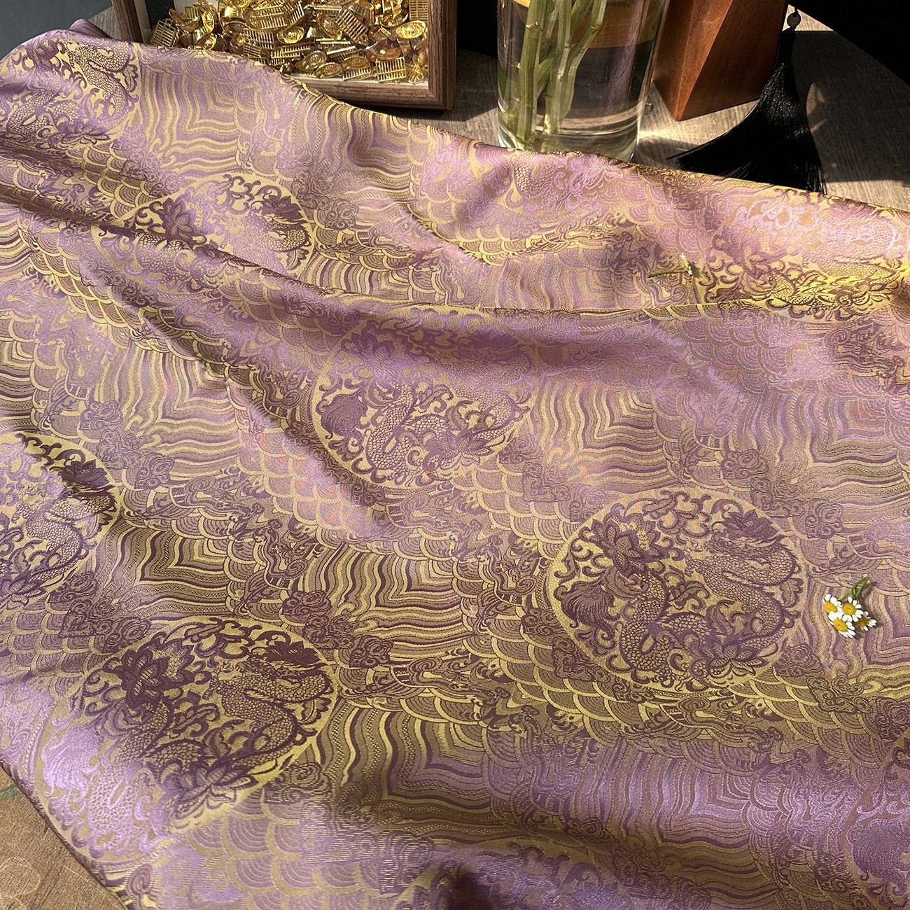 Tissu damassé satiné jacquard à motif ondulé - Largeur 150 cm (59 pouces) - Rayonne