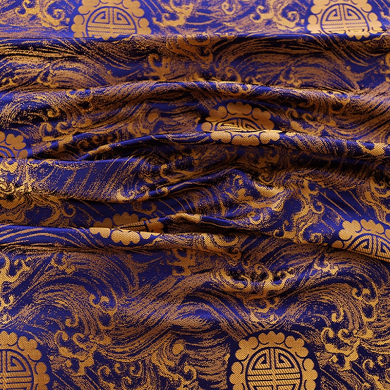 Blue & Gold Brocade Fabric: Chinese Cheongsam Costume Material