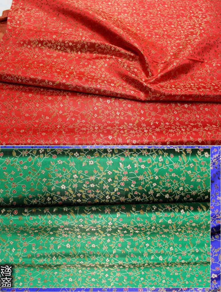 Floral Chinese Brocade Fabric: Silk Rayon Blend, 35" Wide