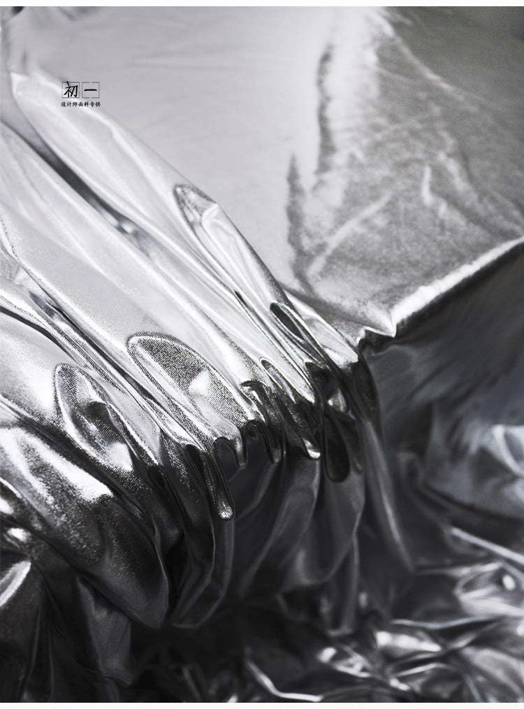 Silver Coated Stretch Fabric: Metallic PU Clothing Material, 60" Width